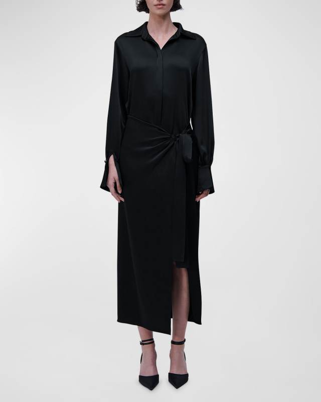 Samba Long-Sleeve Draped Satin Dress